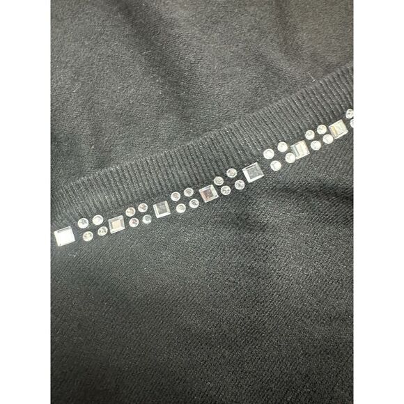Vila Milano Rhinestone Neckline & Buttons Wool Blend Cardigan Sz XL Black Vneck - Picture 3 of 6